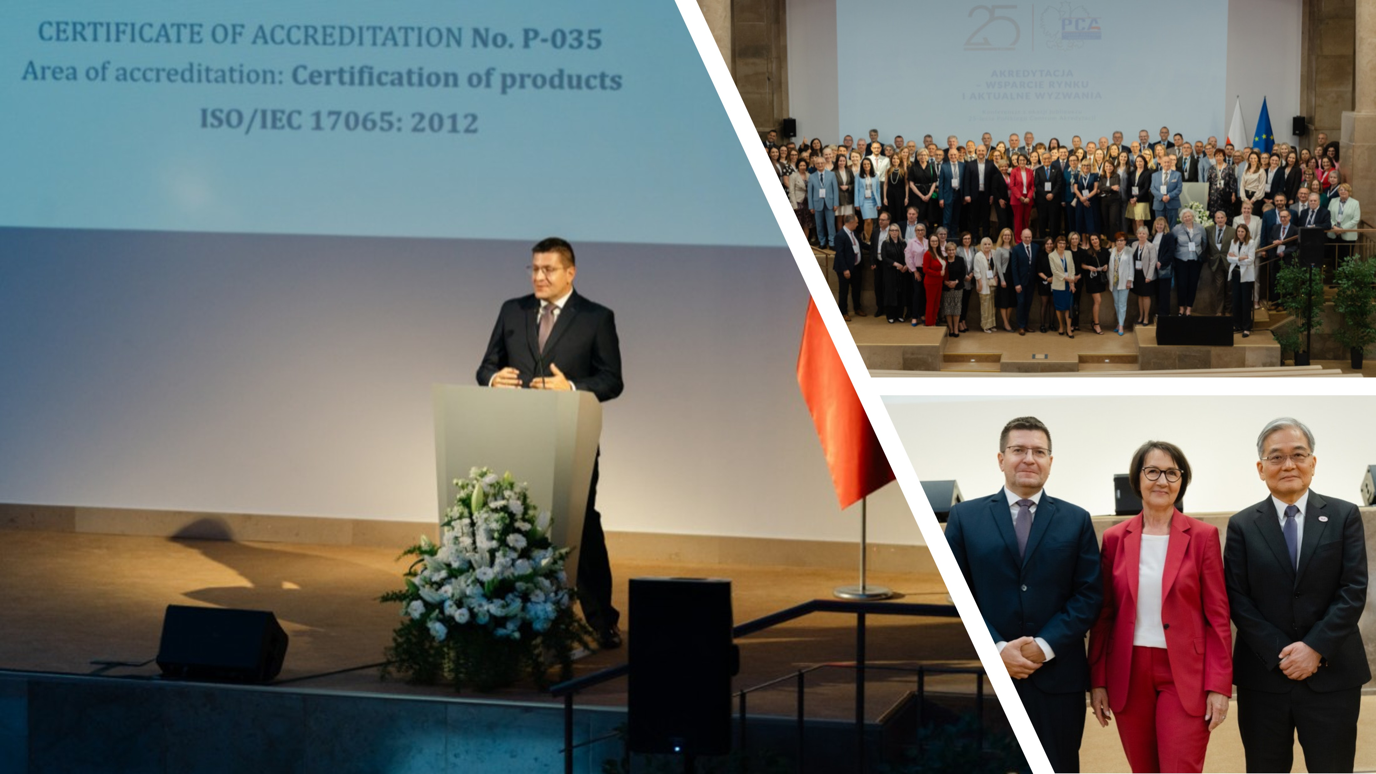 Koláž fotografií z konferecie obsahuje spoločné fotky účastníkov konferencie a riaditeľa SNAS pri jeho prezentácii